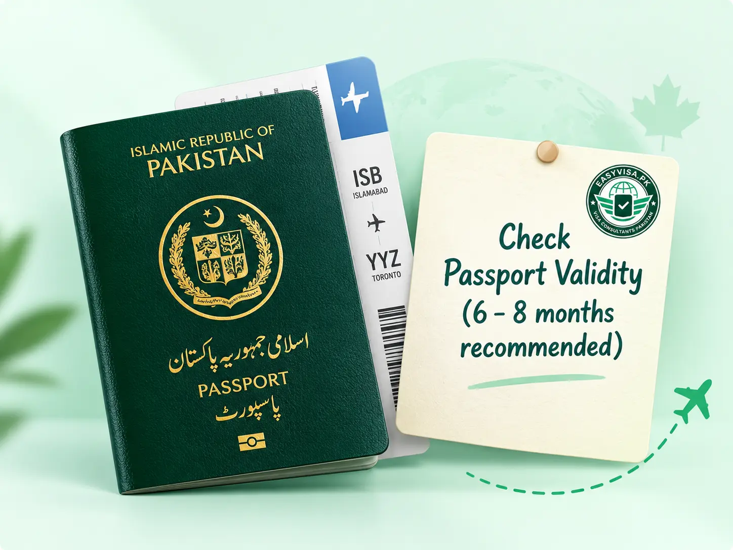 Pakistani passport and Canada visitor visa documents used to check remaining validity